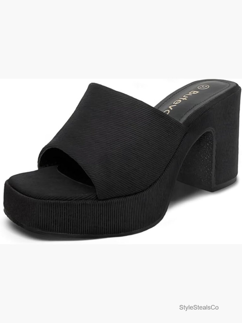 Square Toe Chunky Heeled Sandals Slip On Mules Platform Block Heels Dressy